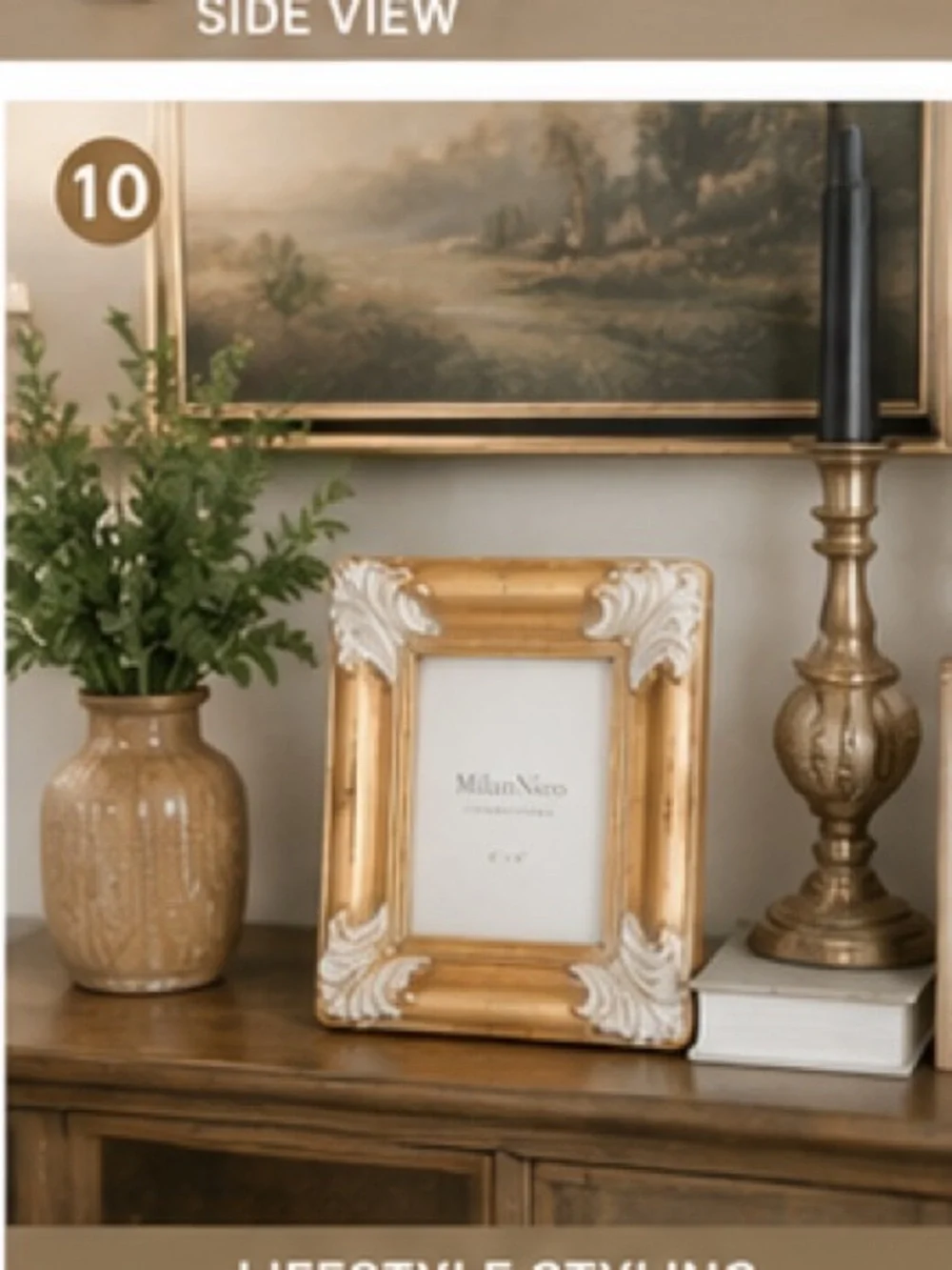 MilanNico International Gold Ornate Frame Distressed Ivory Baroque Rococo 4x6